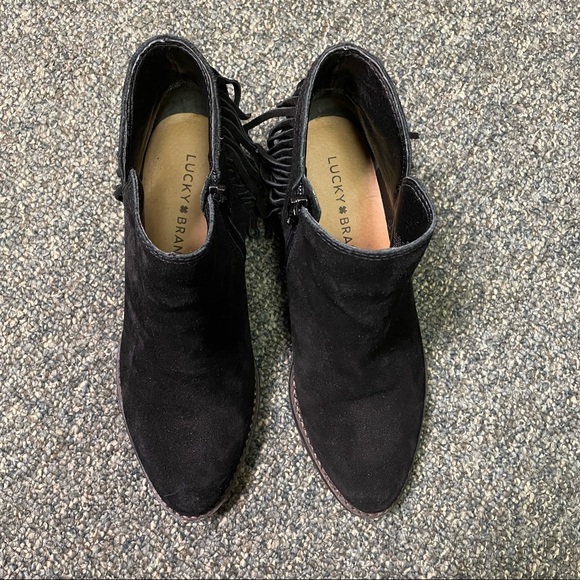 LUCKY BRAND Suede Leather Western Fringe Black Booties (6) - Picture 3 of 5